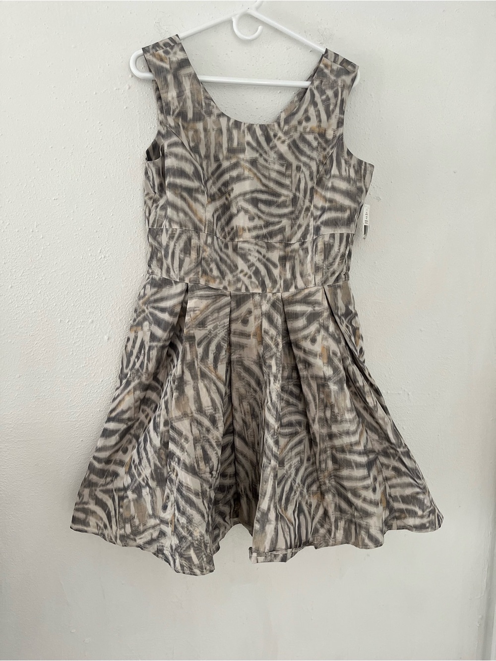 Pink Tartan Womens Sleeveless Zebra-Print Fit & Flare Dress - Gray & Cream
